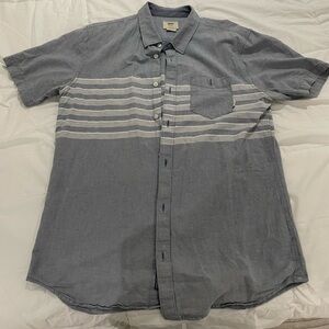 Vans Short Sleeve Button Down Striped Blue Skate Shirt Mens Medium Tailored Fit